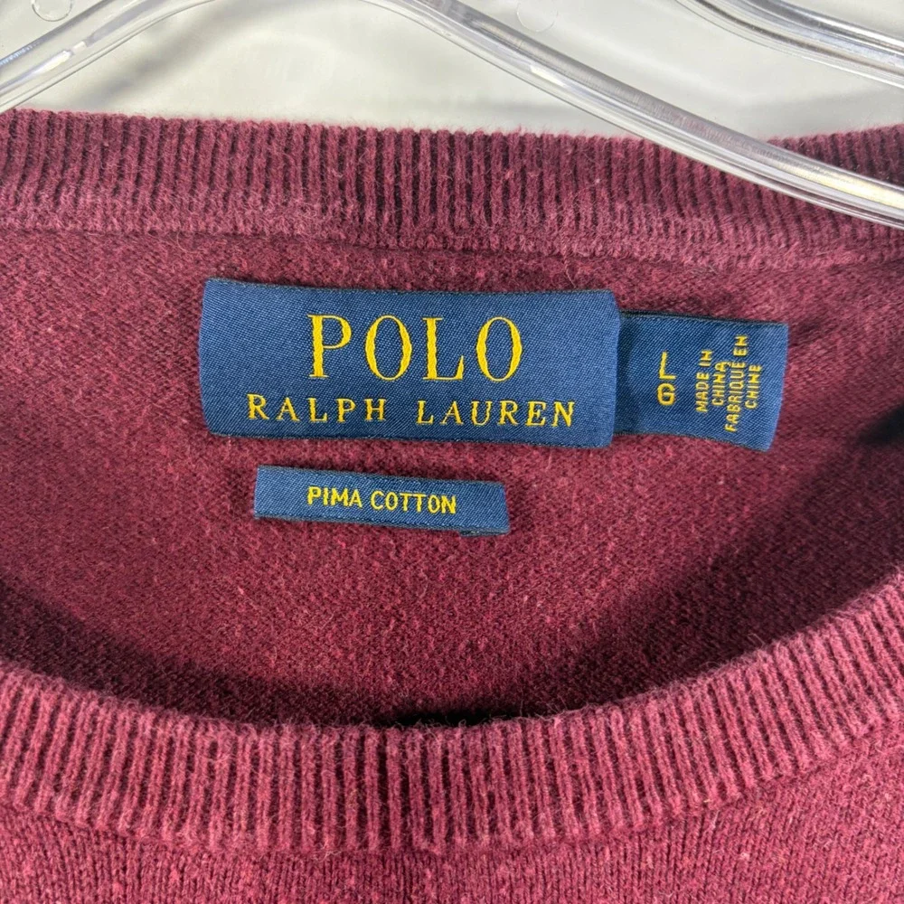 Polo Ralph Lauren Sweater Mens Large Pima Cotton Crewneck Burgundy Red